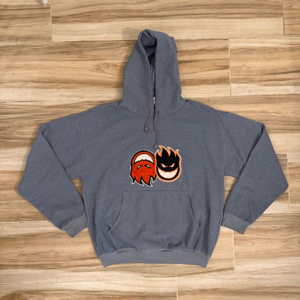 Vintage Spitfire Wheels Bighead Double Flame Patch Hoodie Blue Gray Mens XL
